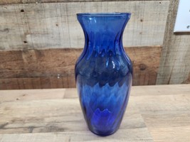 Vintage Deep Cobalt Blue Glass Vase With 7½ Inch Swirl Pattern - FREE SHIPPING - £17.41 GBP