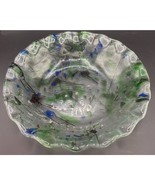 VTG Fused Handmade glass Scalloped Bowl Dish blue green large clear serving - $32.24 CAD