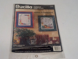 Bucilla stamped cross stitch grace sampler pair animal, fruit border no ... - $19.10