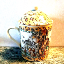 Lidded Coffee Tea Cup Mug 2000 Vtg Teddy Bear Friends - £14.68 GBP