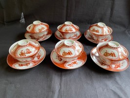 6 x Antique Japanese Hirado eggshell  tea cup and saucer with lid 1870-90 - £354.22 GBP