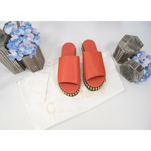 Chloe Orange Leather Bead Chain Flat Mules Slides Sz 37 NIB - $370.76