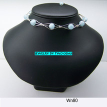 Wn80 .925 argentium sterling silver braided collar with aqua beads - £43.50 GBP