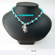 Wn83 .925 argentium sterling silver faceted aqua with turquoise necklace - £89.52 GBP