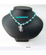 Wn83 .925 argentium sterling silver faceted aqua with turquoise necklace - $153.49 CAD