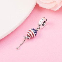 925 Sterling Silver Stars,Stripes & Bow Ballow Dangle Charm Bead - $17.66