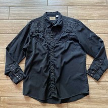 Vintage Scully Western Pearl Snap Embroidered Cowboy Shirt Black P-634 Size XL - £56.08 GBP