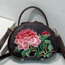Vintage Handmade Embroidery Women Shoulder Bags For Ladies Circular PU Leather - £66.83 GBP