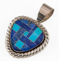 Carolyn Pollack Sterling Silver Turquoise &amp; Lapis Inlay Pendant 13.3gr - £95.25 GBP