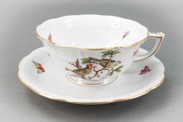 Herend Hungary Rothschild Birds Motif Gold Trim Porcelain Tea Cup &amp; Sauc... - £129.48 GBP