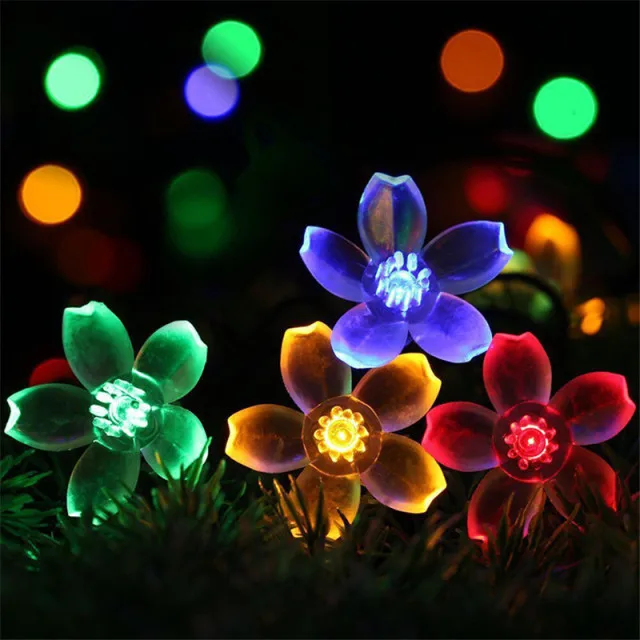 Cherry Blossom Flower Gar String Lights Solar Battery Power Garden Lamp 50LEDs F - £68.69 GBP