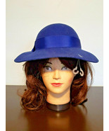 Vintage Garfinckle&#39;s 100% Wool Felt Blue Ladies Hat Made In England (NEW... - £47.26 GBP