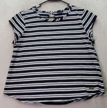 Nautica T Shirt Top Womens Size Large Navy White Striped Short Sleeve Round Neck - £12.43 GBP