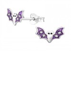 925 Sterling Silver Halloween Purple Bat Stud Earrings gift bag free 2nd class p - £6.51 GBP