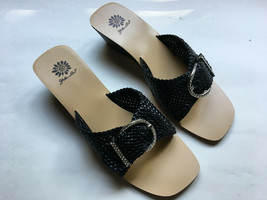 NEW IN BOX: Yellow Box Black Slides: Style: Bucklet, Wedge Heel, Size 10 M - £47.36 GBP