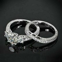 Engagement Ring Set 3.10Ct Round Cut Simulated Diamond 14K White Gold Size 8.5 - £229.81 GBP