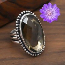 Natural Smokey Quartz Cluster Ring Size  925 Silver For Women - £5.84 GBP