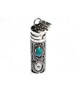 Sterling Silver Cylinder Prayer Box Pendant with Treated Turquoise - £40.20 GBP