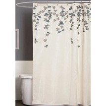 Standard shower curtain 72&quot; x 72&quot; floral 3D faux silk flowers cream gray blue - £30.38 GBP