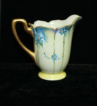 D&B Germany Porcelain Lusterware Footed Creamer Blue Flowers Gold Trim 3 1/2" - $24.99
