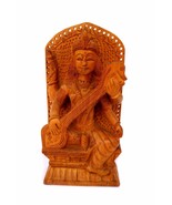 Wood Carving Stand Saraswati Statue godess Saraswati Wooden Carving Sara... - £31.49 GBP