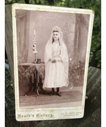 Heath&#39;s Gallery Antique Cabinet Card Young Girl Tall Candle Rosary Box B... - £21.97 GBP