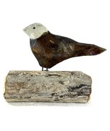 Handmade Raku Pottery Bird on Driftwood Folk Art Sculpture Rustic Cerami... - $34.19 CAD