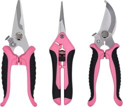 Elegant 3-Piece Gardening Pruning Shears Set with Ergonomic Handles in Pink - $29.65