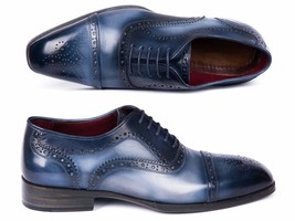 Paul Parkman Mens Shoes Oxfords Navy Blue Captoe Burnished Handmade 024-NVYBLU - £323.73 GBP