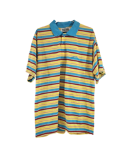 Vintage Trail&#39;s Edge Mens Polo Striped Blue Yellow T-Shirt Size Large Preppy - £15.45 GBP