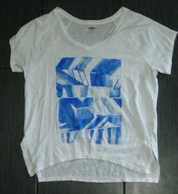 Old Navy White Summer Beach Cover-Up White/Blue V-Neck T-Shirt Size Smal... - $9.99