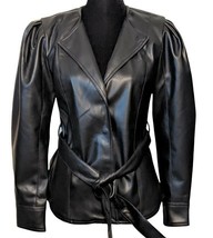 Catherine Malandrino Women&#39;s Black Faux Leather Jacket/Tie Belt NWT S MS... - £27.69 GBP