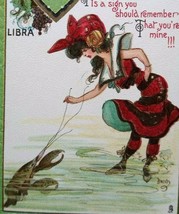 Tuck Postcard Dwig Signed Victorian Lady October Zodiac Libra Lobster Ser 128  - £44.22 GBP