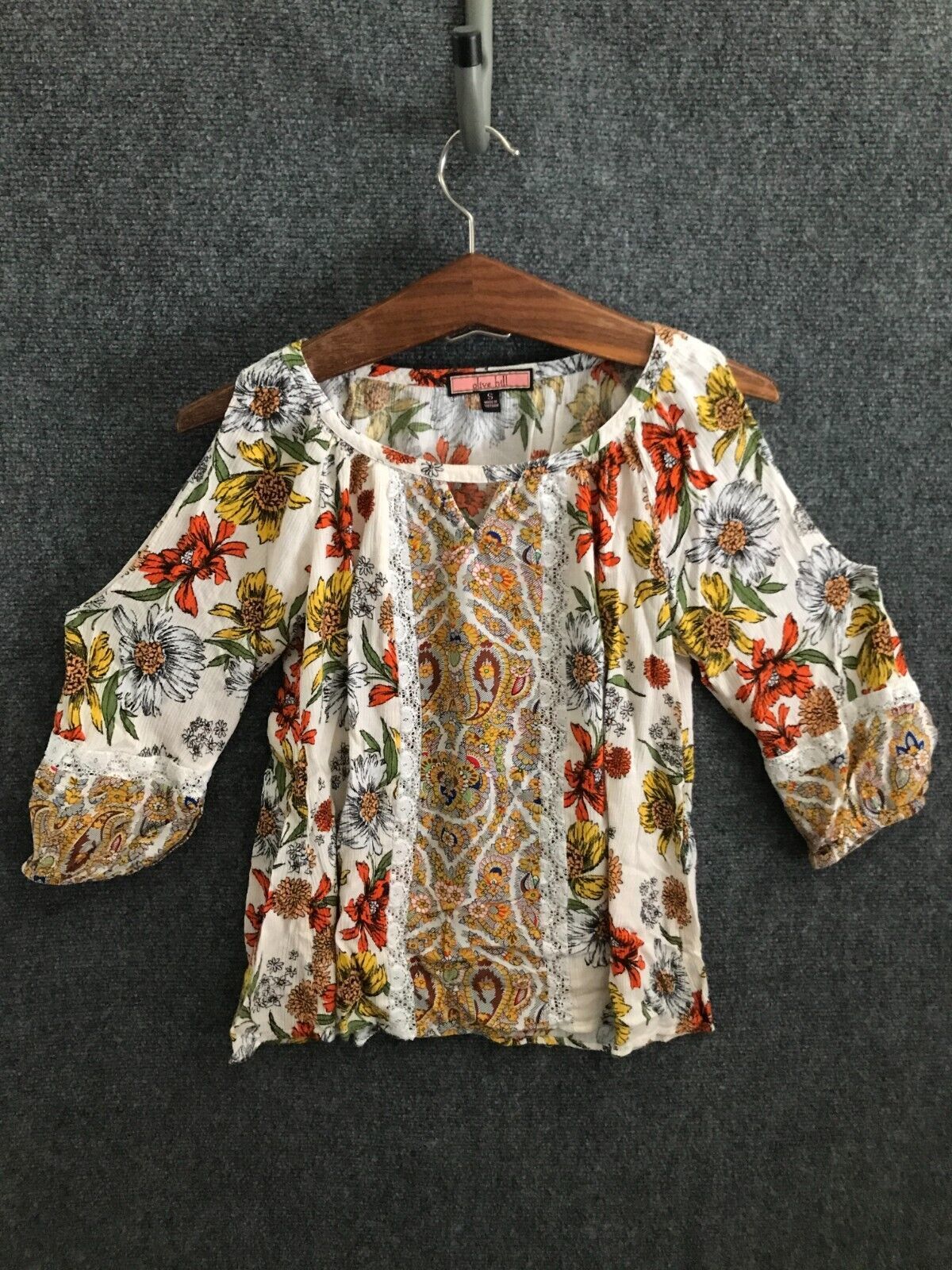 Primary image for Olive Hill Blouse Womens Size S Floral Multicolor 3/4 Sleeve Tunic Style
