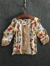 Olive Hill Blouse Womens Size S Floral Multicolor 3/4 Sleeve Tunic Style - £10.25 GBP