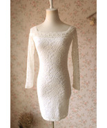 White Lace Midi Party Dress Women Custom Plus Size Long Sleeve Slim Fitt... - $55.99