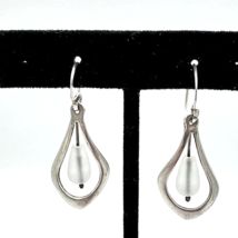 TEARDROP sterling silver earrings w/ frosted glass bead pendant - 1.5&quot; a... - $25.00