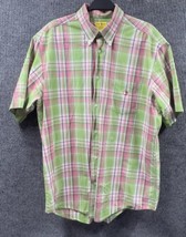 Vintage Duck Head Shirt Mens Large Green Red Plaid Button Down Short Sleeve - £16.37 GBP
