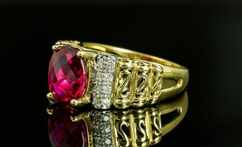 14K Yellow Gold Over Vibrant Pink Ruby and Diamond Engagement Ring 2.25Ct - £78.46 GBP