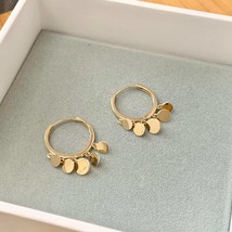 14K Solid Gold Dangle Disc Hoop Earrings, Round Multi Disc Charms Earrings - £152.79 GBP