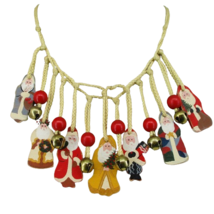 Hand Painted Wood Santa Charm Necklace Adjustable Unique Artsy Country Crafted - £15.77 GBP