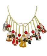 Hand Painted Wood Santa Charm Necklace Adjustable Unique Artsy Country C... - £15.53 GBP