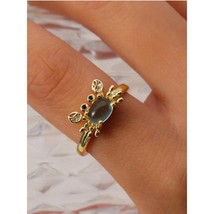 Gold Crab Ring with Blue Oval Gemstone–Adjustable Animal Design Crystal ... - $15.00