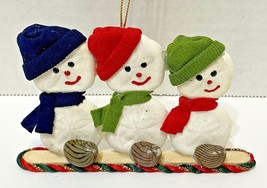 Vintage Handmade Sand Dollar Snowmen Christmas Ornament 4.5 x 3 - £11.46 GBP