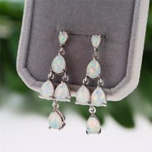 Pear Cut Opal Stone White/Blue Water Drop Tassel Earrings For Women Wedd... - £17.90 GBP