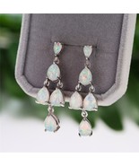 Pear Cut Opal Stone White/Blue Water Drop Tassel Earrings For Women Wedd... - £17.56 GBP