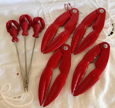 4 Red Enamel Seafood Lobster Claw Crackers + 3  3D Shaped Red Lobster Picks - $360.78 MXN