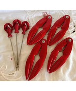 4 Red Enamel Seafood Lobster Claw Crackers + 3  3D Shaped Red Lobster Picks - $360.78 MXN