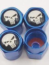 Set of 4 Blue Punisher Tire Valve Stem Caps For Car, Standard Fitting #114 - $6.58