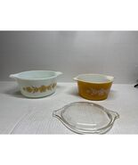 Pyrex Bowls 1Qt &amp; 1.5 Pt In Butterfly Gold &amp; White Pattern 473(has lid) ... - $43.95